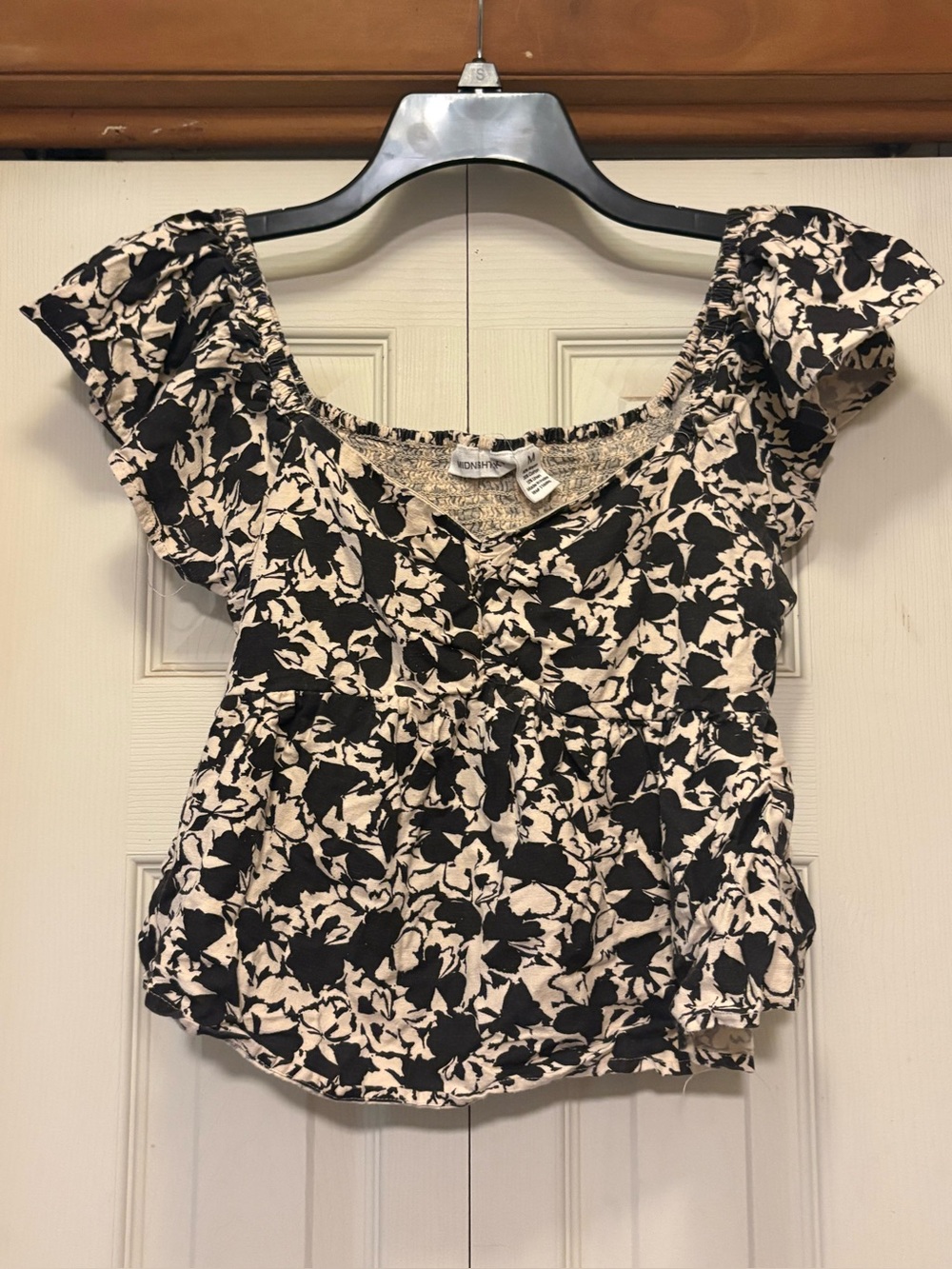 Roxy Black & Cream Floral Flutter Crop Top